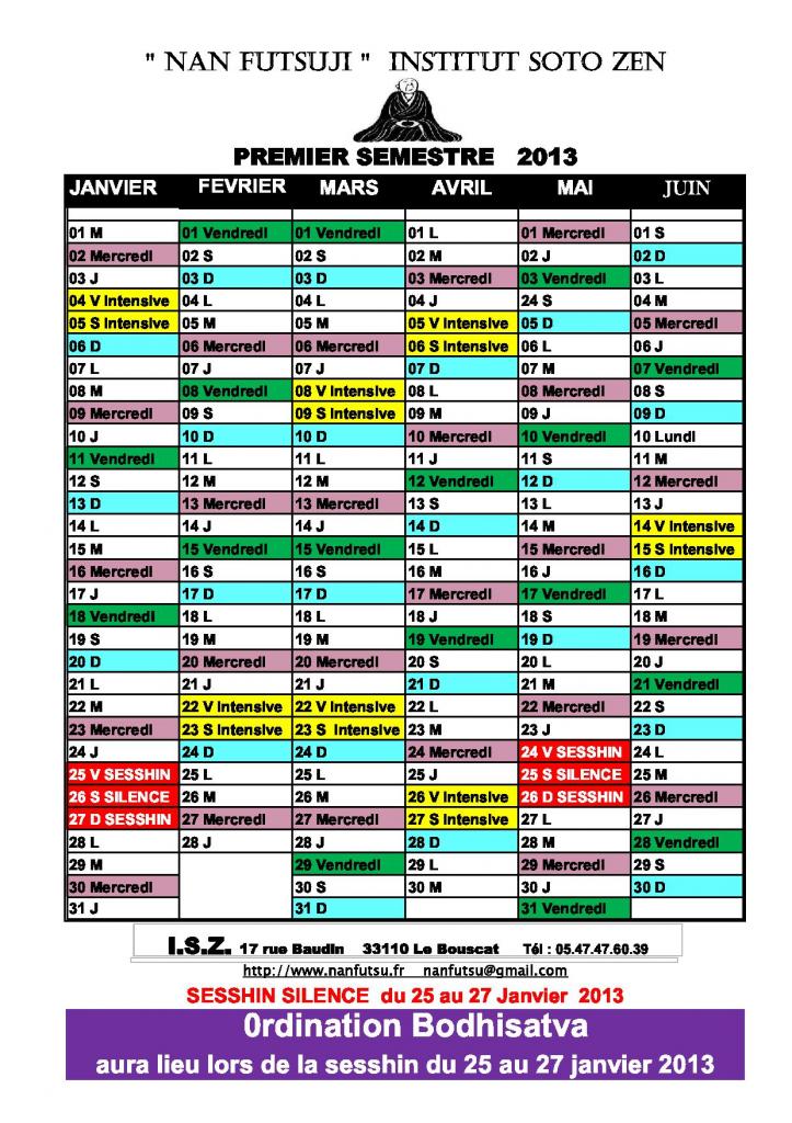 Calendrier 1er Sem 2013